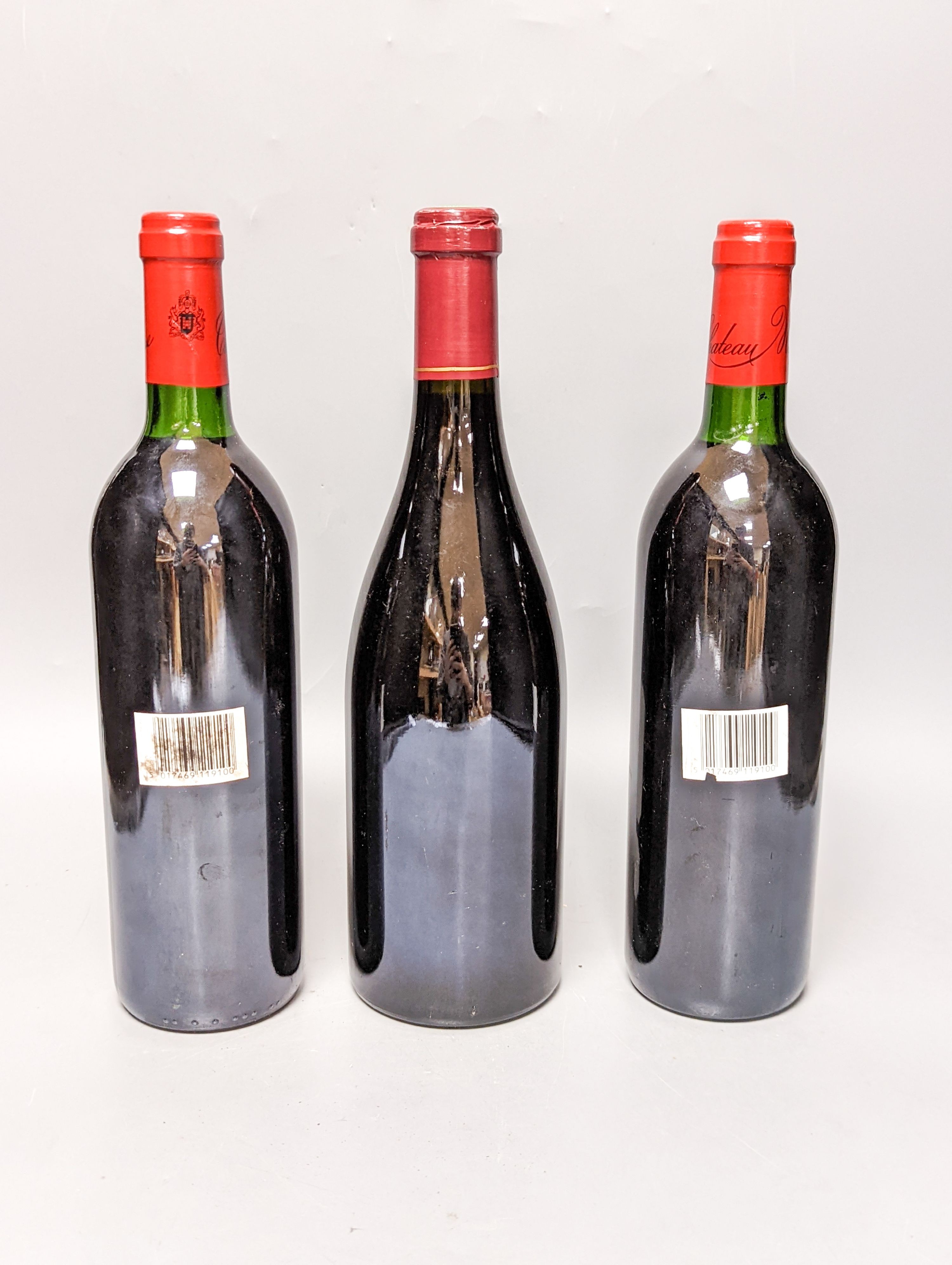 Two bottles of Chateau Musar 1991, and one bottle of Hermitage 1998